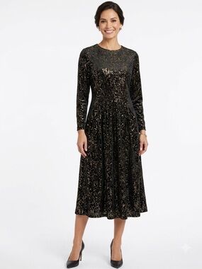 Gold Label by Tricoville Black Gold Metallic Long Sleeve Dress Women’s Size 10